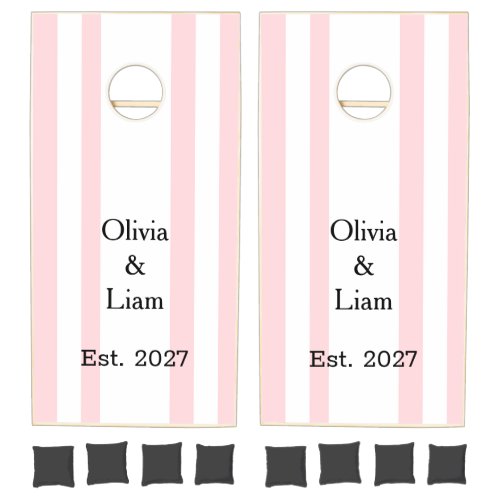 Wedding Cornhole Set Pink & White Stripe Vertical