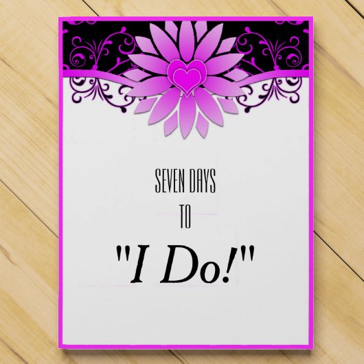 Wedding Countdown Bright Purple & Black Floral Countdown Calendar (Front)