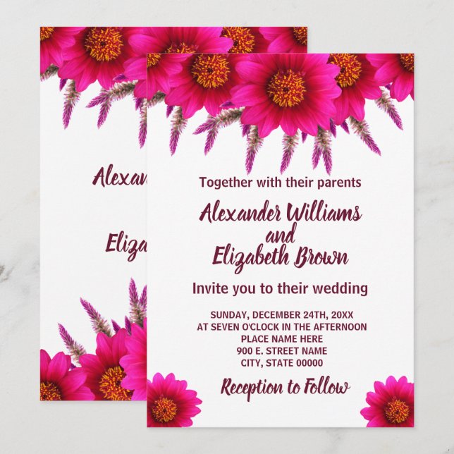Wedding Country Chic Purple Flower Invitation (Front/Back)