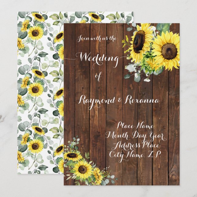 Wedding Country Greenery Sunflowers Invitation (Front/Back)