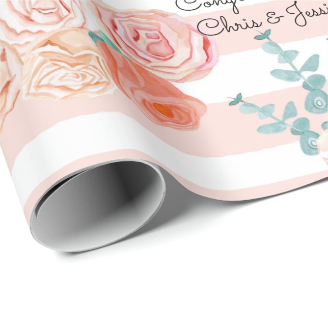 Wedding Country Rose Congratulations - Add Names Wrapping Paper (Roll Corner)
