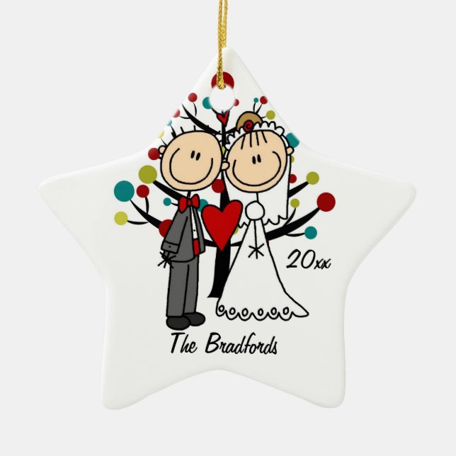 Wedding Couple 1st Christmas Personalized Ornament (Front)