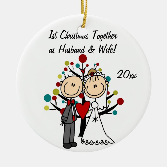 Wedding Couple 1st Christmas Personalized Ornament (Front)