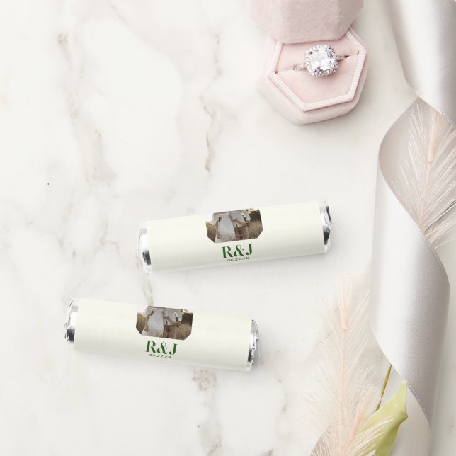 Wedding Couple Add Photo Green Monogram Breath Savers® Mints (Wedding)