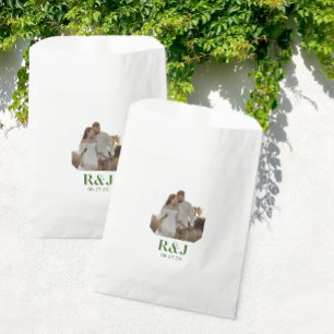 Wedding Couple Add Photo Green Monogram Favor Bag