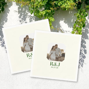 Wedding Couple Add Photo Green Monogram Napkins
