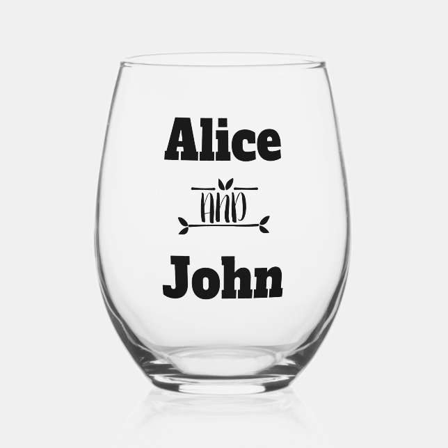 Wedding Couple Bride & Groom Black Stemless Wine Glass (Front)