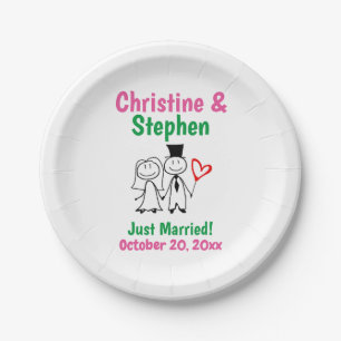 Wedding Couple Bride Groom Cute Stick Figure Paper Plates