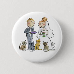 Wedding Couple Cats Paper Coaster Button
