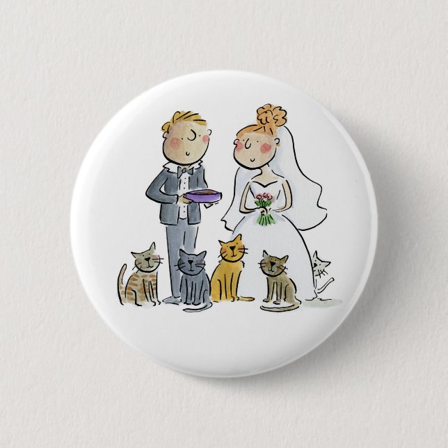 Wedding Couple Cats Paper Coaster Button (Front)