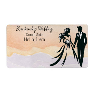 Wedding Couple Colorful Watercolor Label Name Tag