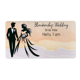 Wedding Couple Colorful Watercolor Label Name Tag