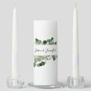 Wedding Couple Custom Names Greenery White Unity Candle Set