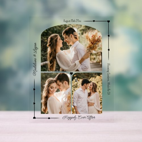 Wedding Couple Custom Photo Collage Modern Hearts Acrylic Sign