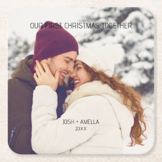 Wedding Couple Custom Photo Square Paper Coaster