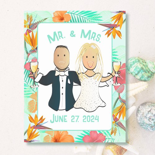 Wedding Couple Cute Cartoon Tropical Cruise Door Magnetic Dry Erase Sheet