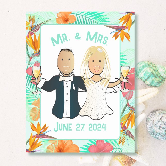 Wedding Couple Cute Cartoon Tropical Cruise Door Magnetic Dry Erase Sheet (Creator Uploaded)