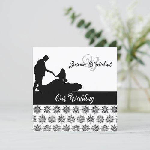 Wedding Couple Damask Wedding Invitation