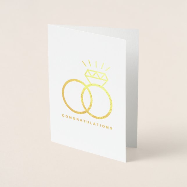 Wedding Couple Diamond Rings Congratulations Foil Card (Front)