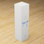 Wedding Couple Dusty Blue Ribbon Wine Box<br><div class="desc">Chic,  elegant and minimal. These wine boxes feature couple names,  date and place in a faux gold font,  against an off white background with a lovely  duty blue watercolor ribbon to tie the knot with.</div>