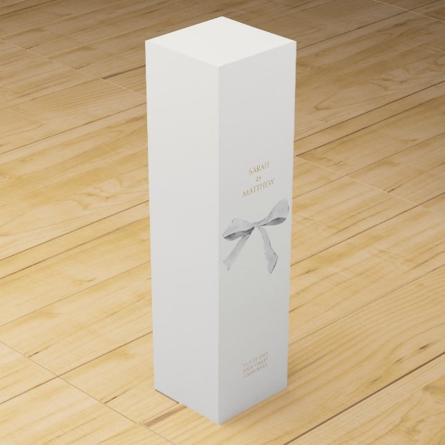 Wedding Couple Dusty White Ribbon Wine Box (Front)