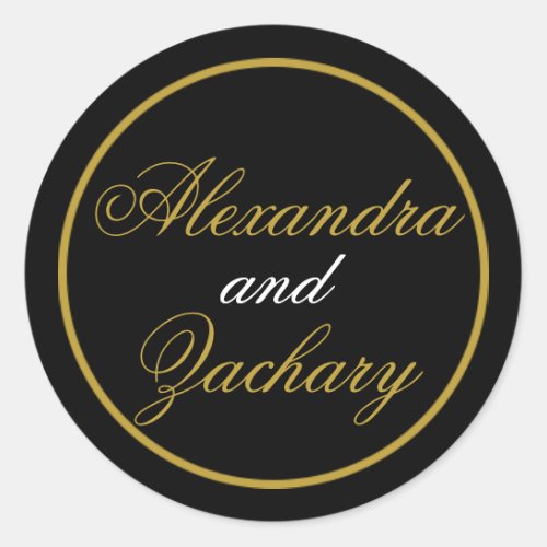 Wedding Couple Favor Welcome Bag Black Gold Classic Round Sticker