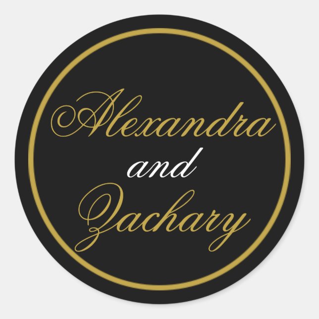 Wedding Couple Favor/Welcome Bag Sticker Black Gol (Front)