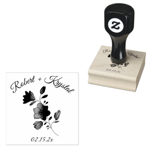 Wedding Couple Floral  Rubber Stamp (Stamped)
