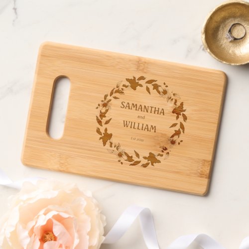 Wedding couple floral wreath date married DIY chic Cutting Board