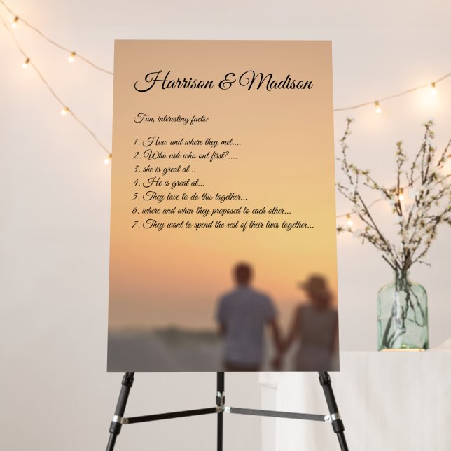 Wedding couple fun facts custom photo elegant foam board (In Situ (Stand))