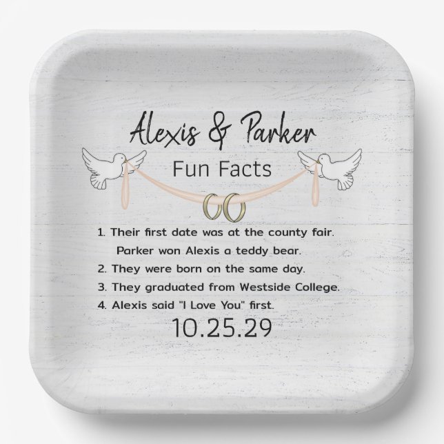 Wedding Couple Fun Facts  Paper Plates (Front)