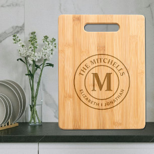 Wedding Couple Gift Family Name Monogram Stamp Engraved Cutting Board