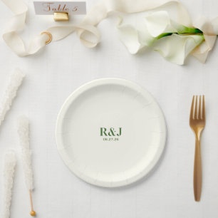 Wedding Couple Green Monogram Paper Plates