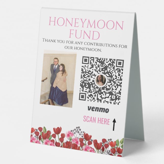 Wedding Couple Honeymoon Fund Venmo QR Code Table Tent (Back)
