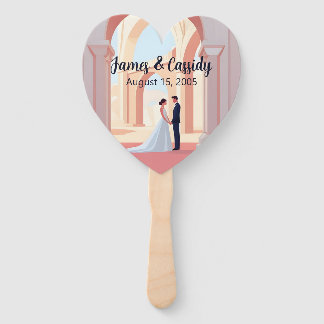 Wedding Couple Illustration Beneath Coliseum Arch Hand Fan