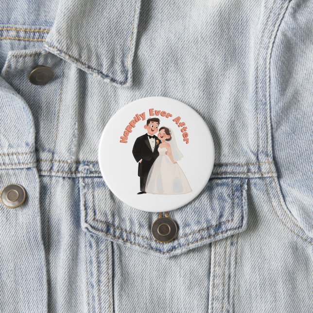 Wedding Couple Illustration Happily Ever After Button (In Situ)