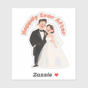 Wedding Couple Illustration Happily Ever After Sticker