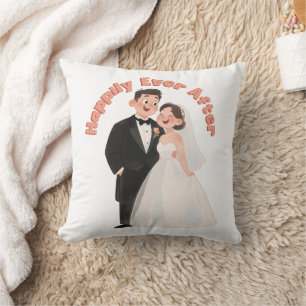 Wedding Couple Illustration Happily Ever After Throw Pillow