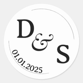 Wedding Couple Initial Labels | Round White