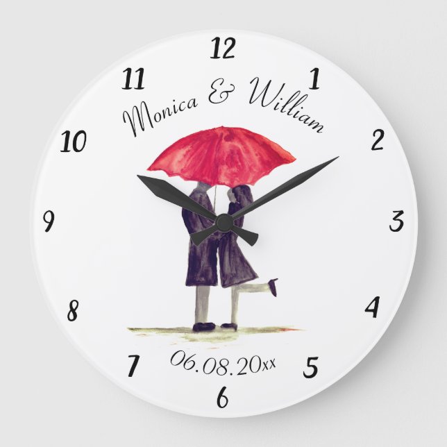 Wedding couple Just married chic watercolor  Large Clock (Front)