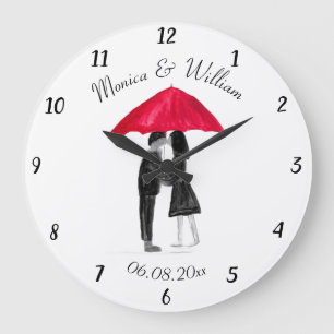Wedding couple Just married chic watercolor  Large Clock