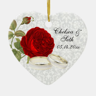 Wedding Couple Keepsake   Red Roses Ceramic Ornament
