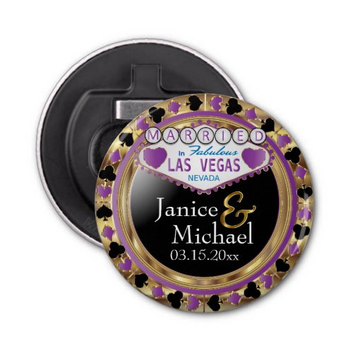 Wedding Couple Las Vegas Style _ Purple Bottle Opener