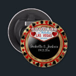 Wedding Couple Las Vegas Style - Red Bottle Opener<br><div class="desc">Bottle Opener. Wedding Couple Las Vegas Style in red and gold. 📌If you need further customization, please click the "Click to Customize further" or "Customize or Edit Design"button and use our design tool to resize, rotate, change text color, add text and so much more.⭐This Product is 100% Customizable. Graphics and...</div>
