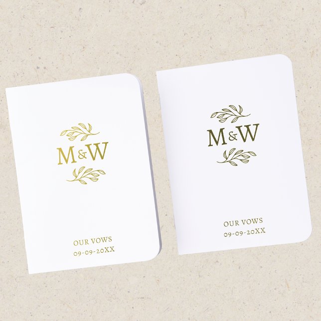 Wedding Couple Monogram Botanical Vow Books (Wedding couple monogram initials botanical leaf gold foil vow book set)