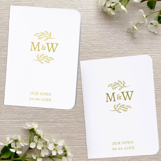 Wedding Couple Monogram Botanical Vow Books (Wedding couple monogram initials botanical leaf gold foil vow book set)