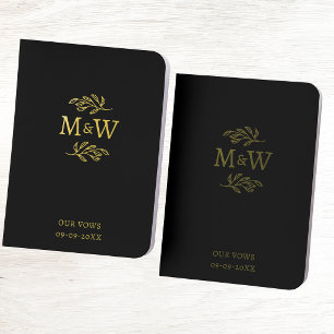 Wedding Couple Monogram Botanical Vow Books Black