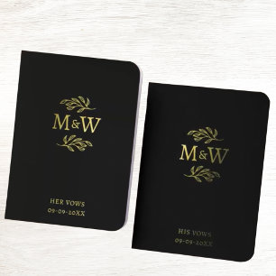Wedding Couple Monogram Botanical Vow Books Black