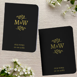 Wedding Couple Monogram Botanical Vow Books Black