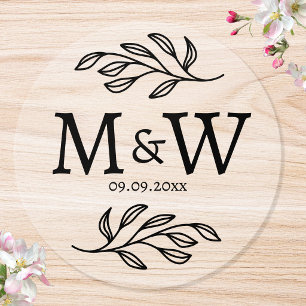 Wedding Couple Monogram Date Botanical Clear Classic Round Sticker